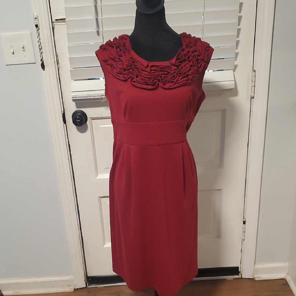 Maggy L Burgundy Midi Dress with Floral Detail